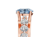 Rose gold Fancy Blue Oval  Brilliant Solitaire with Side Stones on a Pave Band and Four-Prong Setting_29
