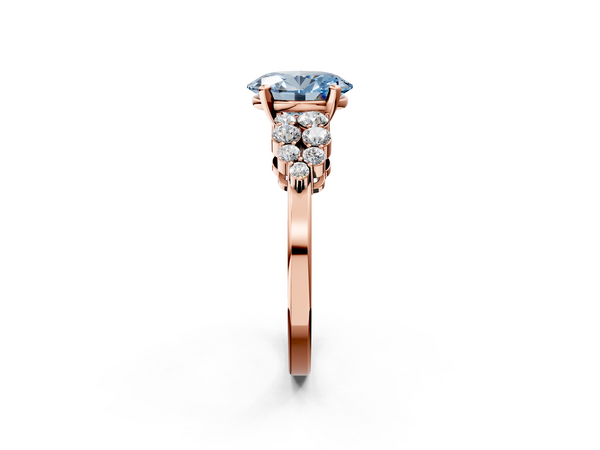 Rose gold Fancy Blue Oval  Cluster Diamond Engagement Ring with Pavé Band and Four-Prong Setting