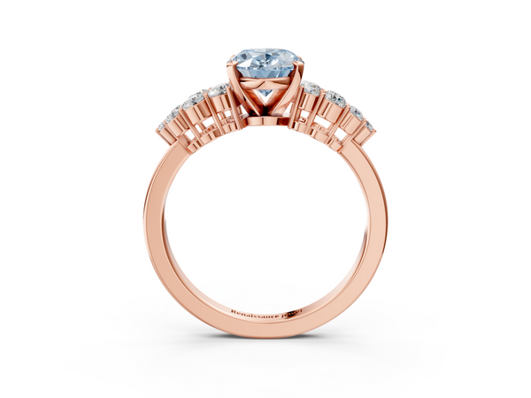 Rose gold Fancy Blue Oval  Cluster Diamond Engagement Ring with Pavé Band and Four-Prong Setting