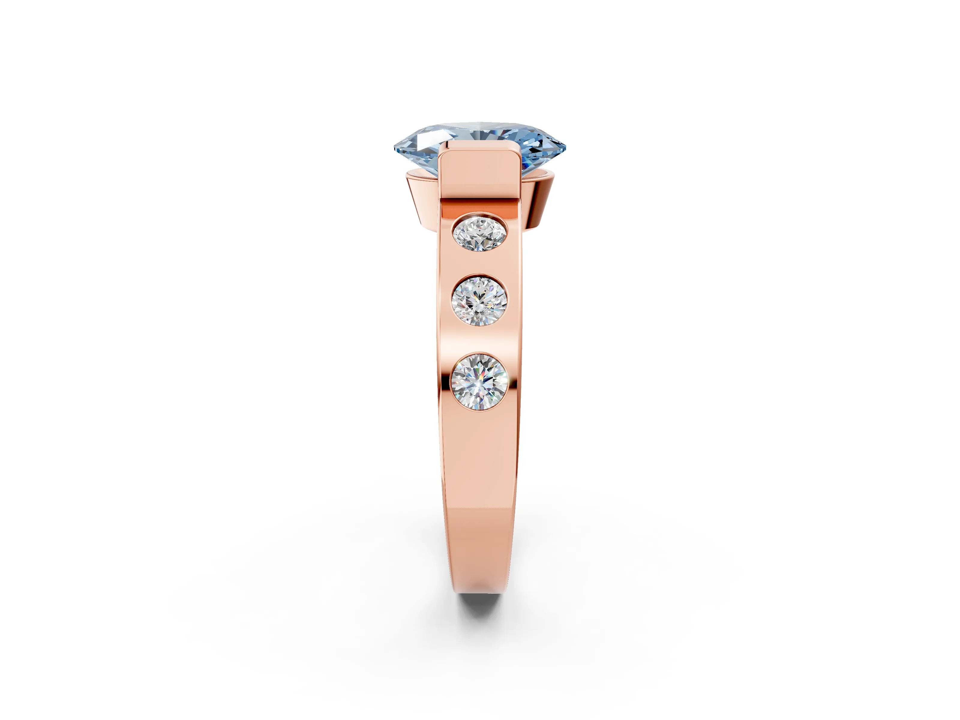 Rose gold Fancy Blue Oval Cut Brilliant Channel-Set Diamond Ring with Bezel Prong Setting_2