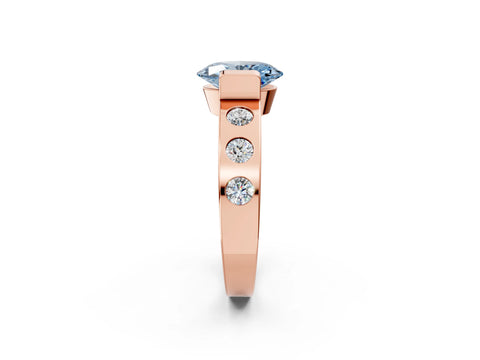 Rose gold Fancy Blue Oval Cut Brilliant Channel-Set Diamond Ring with Bezel Prong Setting_2