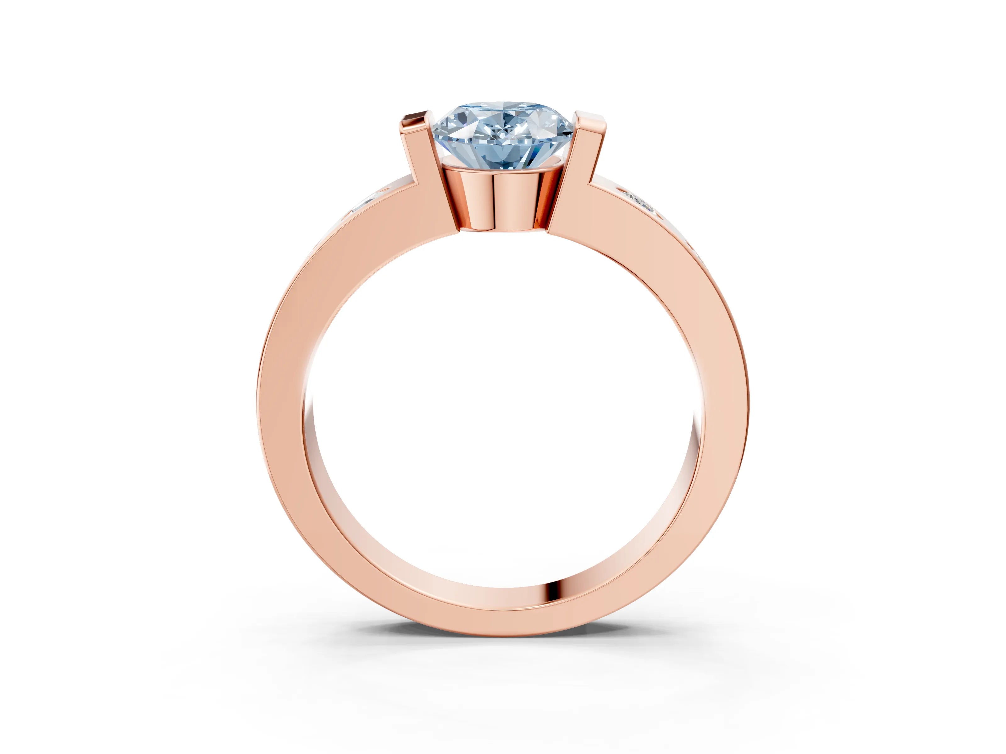 Rose gold Fancy Blue Oval Cut Brilliant Channel-Set Diamond Ring with Bezel Prong Setting_3