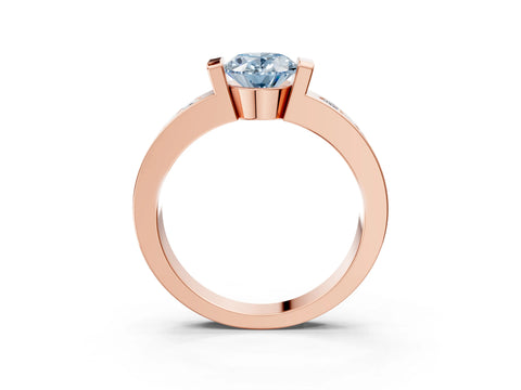 Rose gold Fancy Blue Oval Cut Brilliant Channel-Set Diamond Ring with Bezel Prong Setting_3