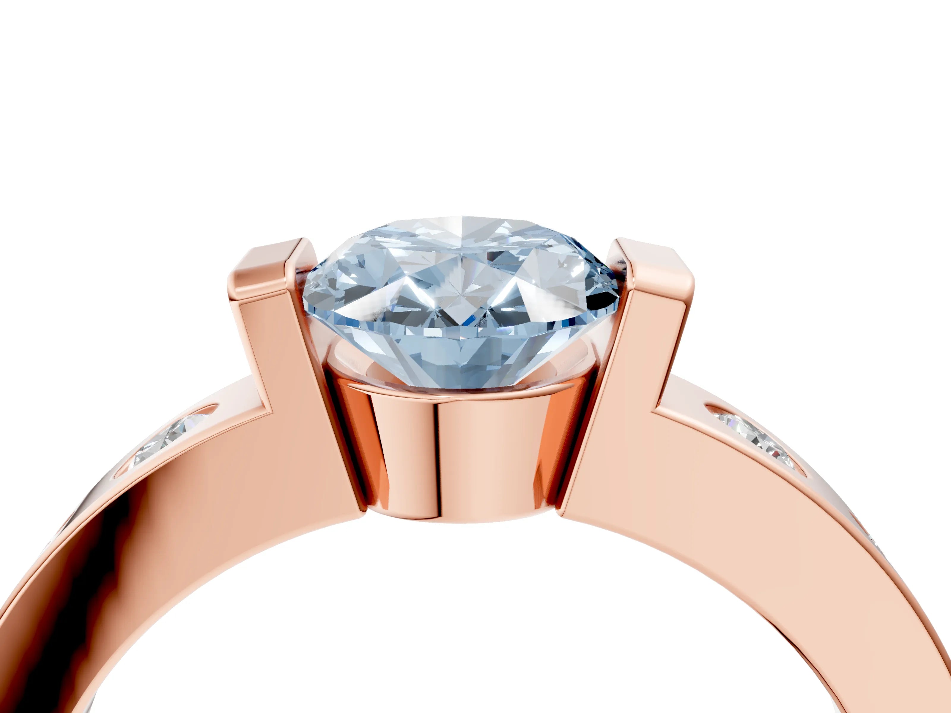 Rose gold Fancy Blue Oval Cut Brilliant Channel-Set Diamond Ring with Bezel Prong Setting_4