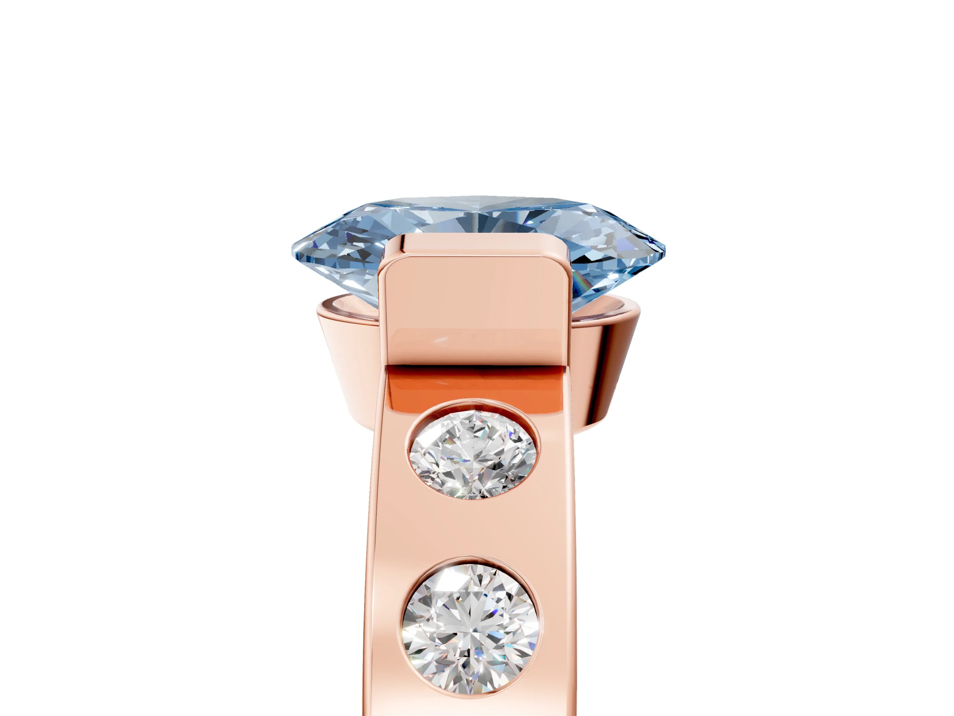 Rose gold Fancy Blue Oval Cut Brilliant Channel-Set Diamond Ring with Bezel Prong Setting_5