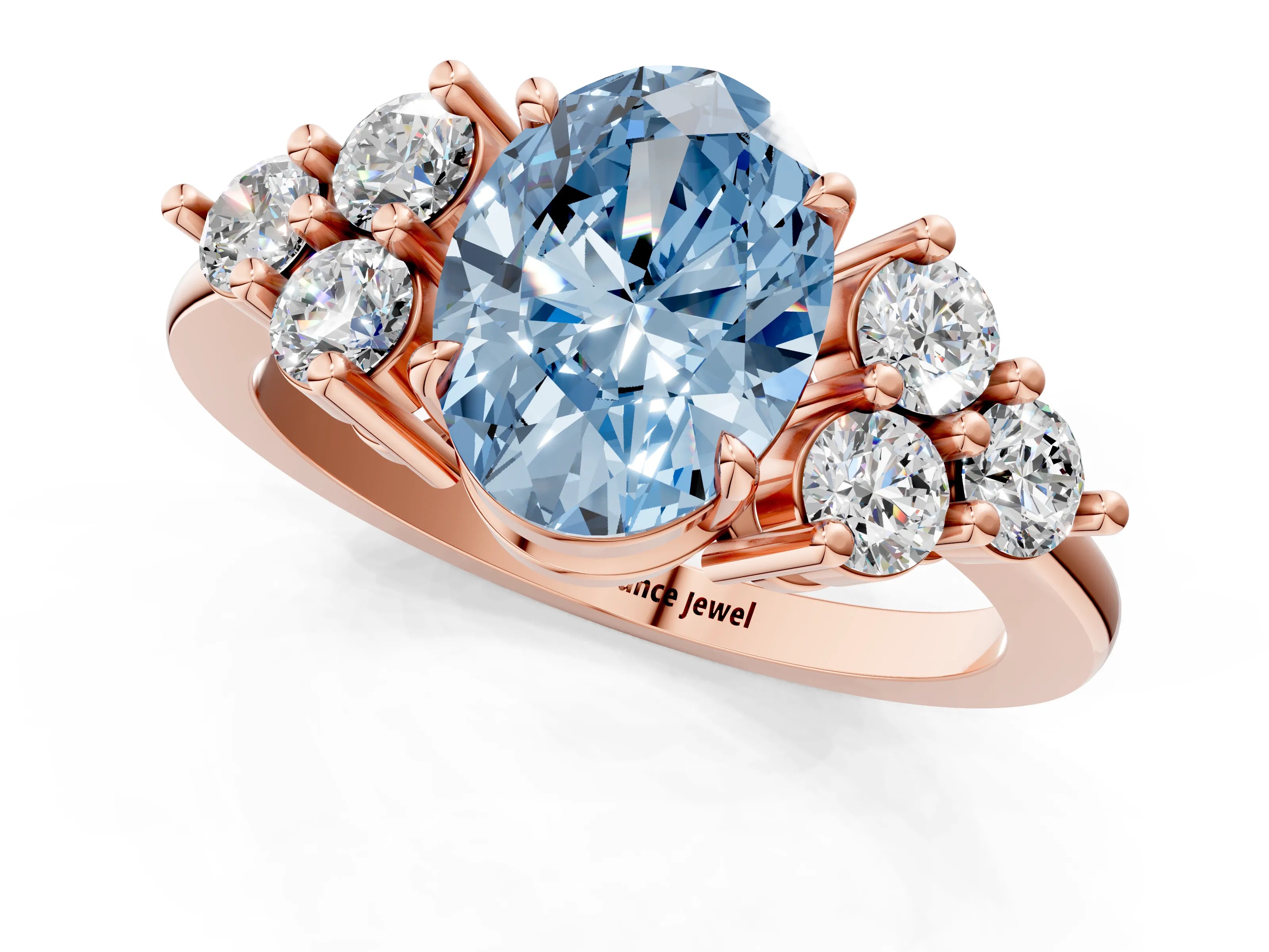 Rose gold Fancy Blue Oval Cut Brilliant Diamond Cluster Accent Solitaire Ring with Prong Setting_1