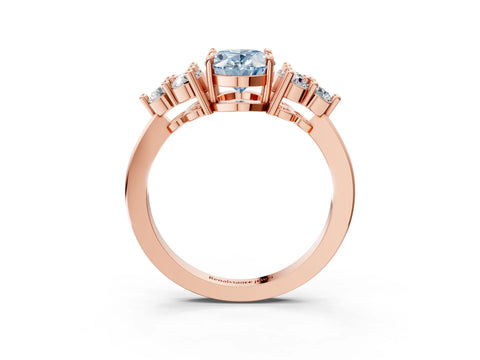 Rose gold Fancy Blue Oval Cut Brilliant Diamond Cluster Accent Solitaire Ring with Prong Setting_3