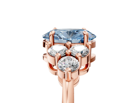Rose gold Fancy Blue Oval Cut Brilliant Diamond Cluster Accent Solitaire Ring with Prong Setting_5