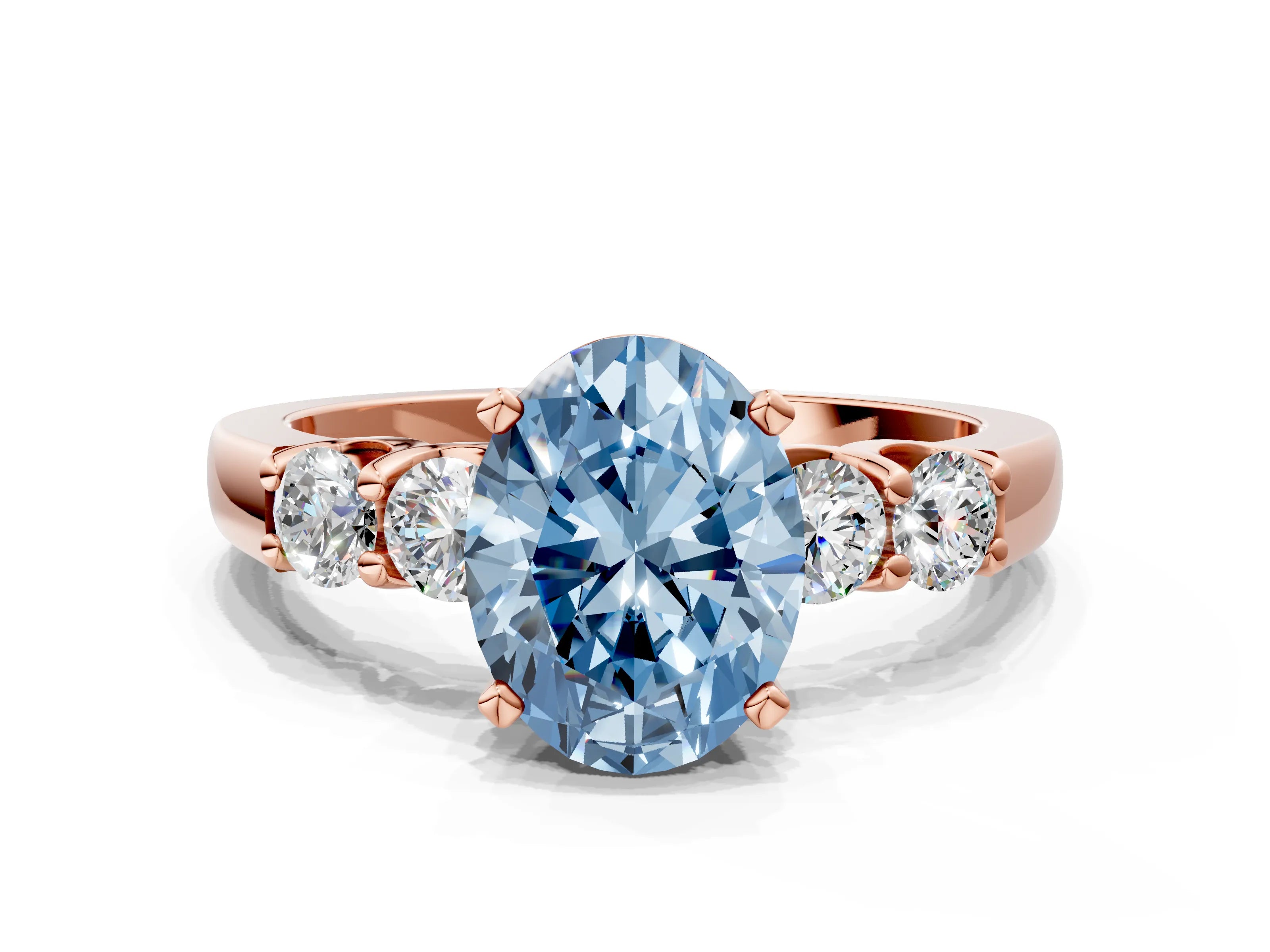 Rose gold Fancy Blue Oval Cut Brilliant Diamond Five-Stone Engagement Ring with Prong Setting on a Classic Band_3
