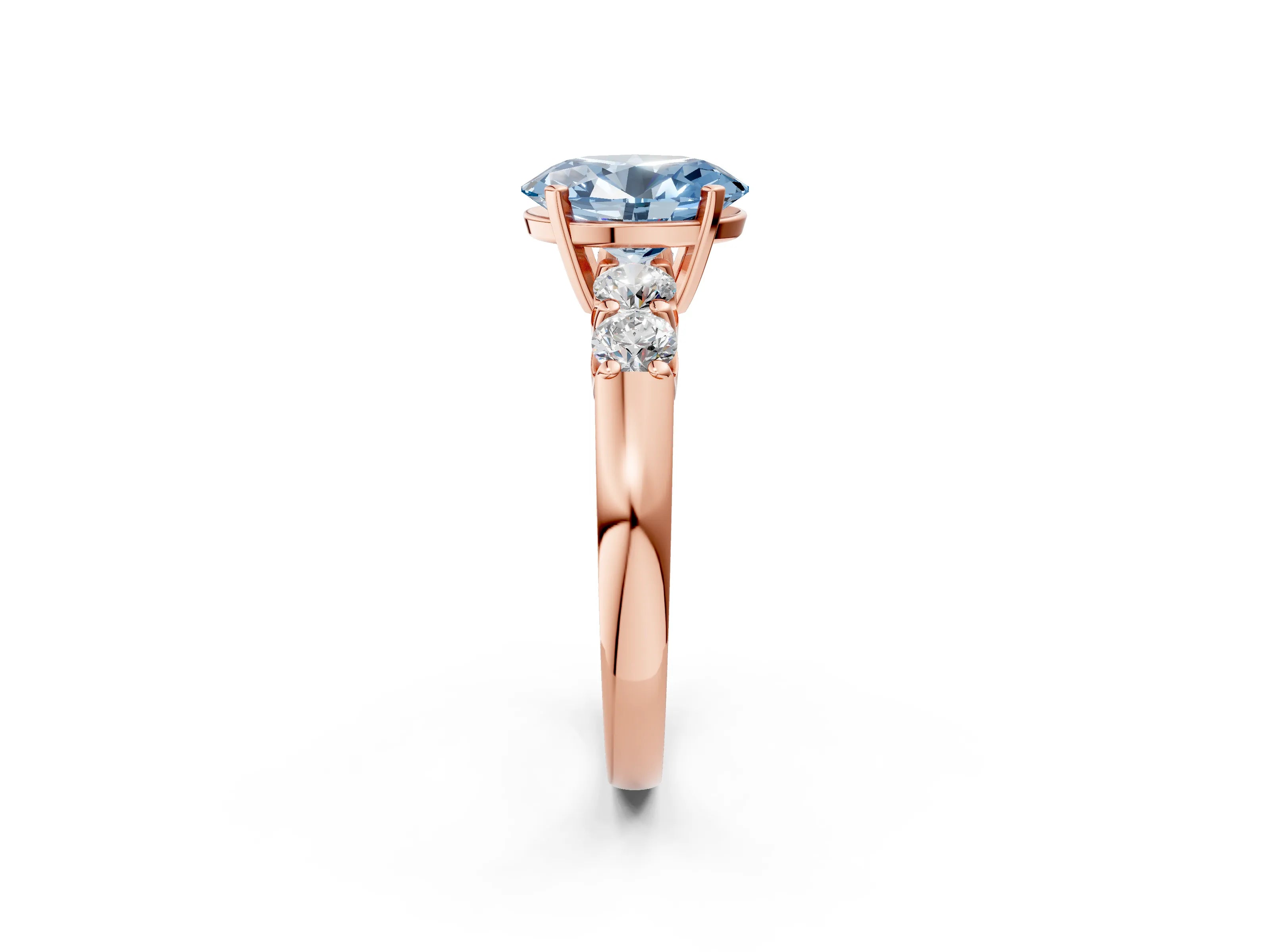 Rose gold Fancy Blue Oval Cut Brilliant Diamond Five-Stone Engagement Ring with Prong Setting on a Classic Band_5
