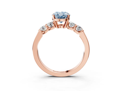 Rose gold Fancy Blue Oval Cut Brilliant Diamond Five-Stone Engagement Ring with Prong Setting on a Classic Band_6