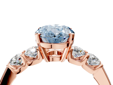 Rose gold Fancy Blue Oval Cut Brilliant Diamond Five-Stone Engagement Ring with Prong Setting on a Classic Band_7