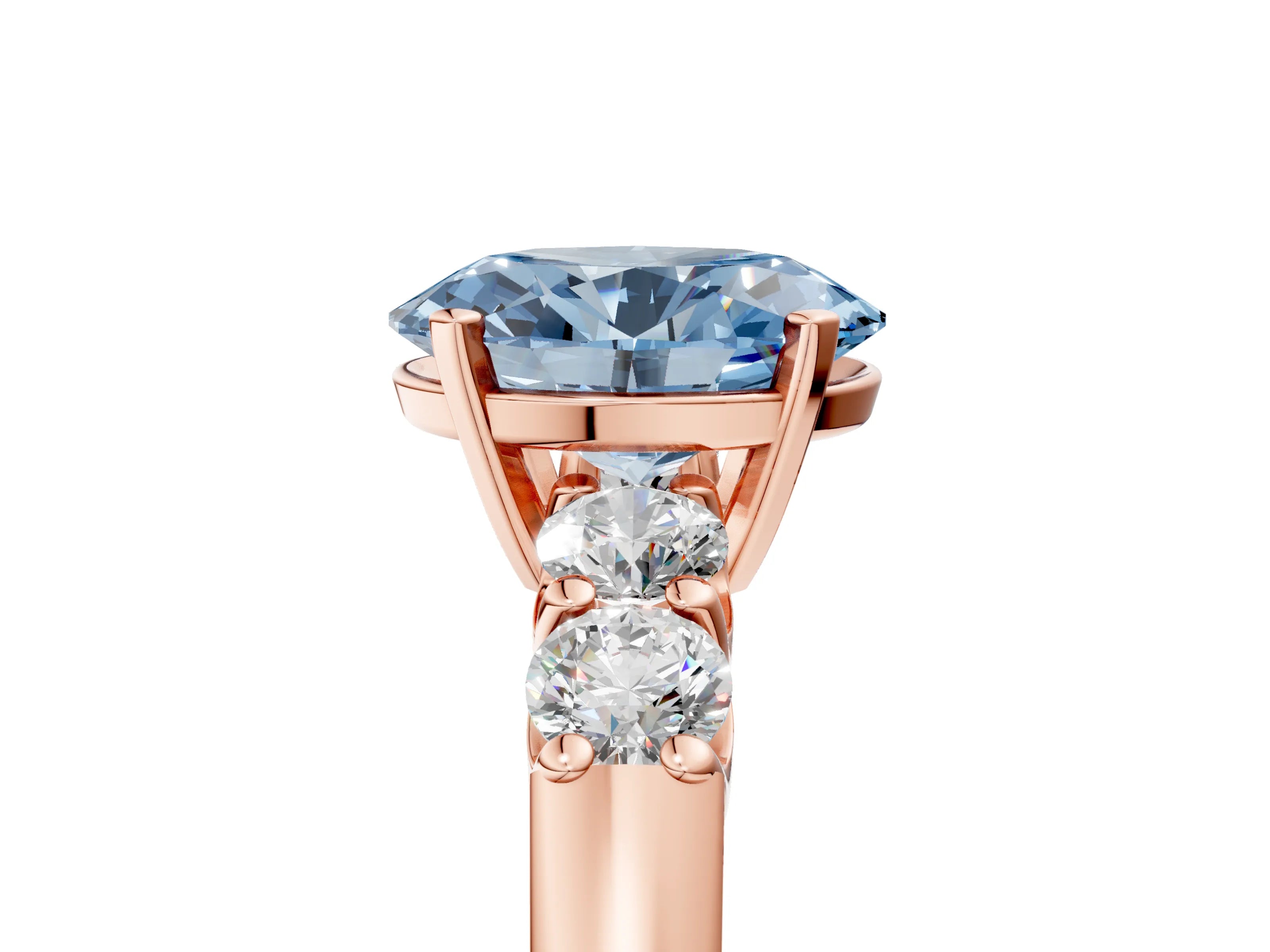 Rose gold Fancy Blue Oval Cut Brilliant Diamond Five-Stone Engagement Ring with Prong Setting on a Classic Band_8