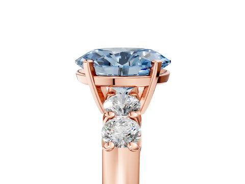 Rose gold Fancy Blue Oval Cut Brilliant Diamond Five-Stone Engagement Ring with Prong Setting on a Classic Band_8