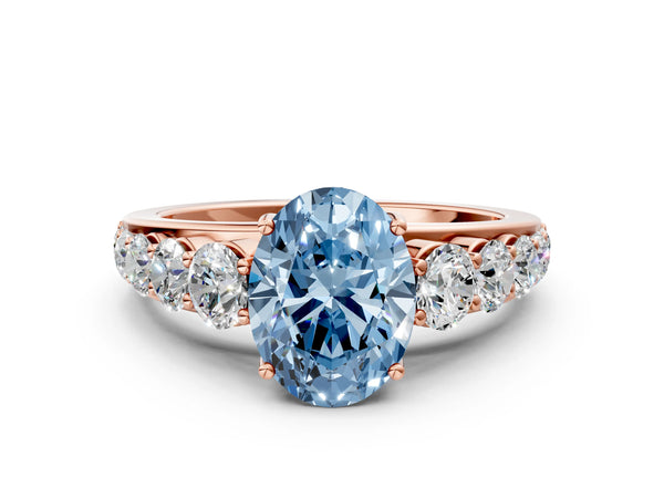 Rose gold Fancy Blue Oval Cut Brilliant Diamond Pavé Band with Six-Prong Setting
