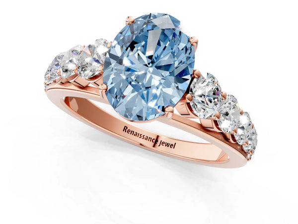 Rose gold Fancy Blue Oval Cut Brilliant Diamond Pavé Band with Six-Prong Setting