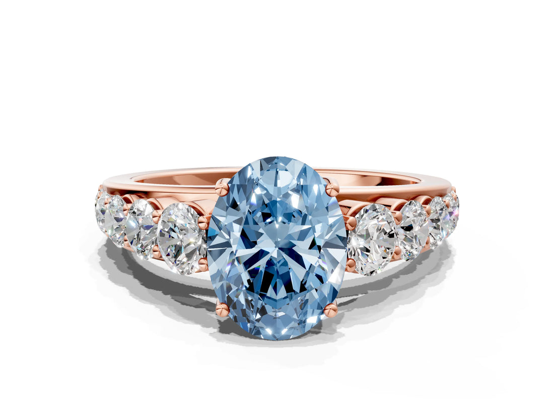 Rose gold Fancy Blue Oval Cut Brilliant Diamond Pavé Band with Six-Prong Setting_12