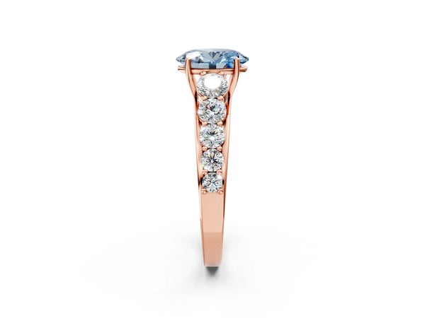 Rose gold Fancy Blue Oval Cut Brilliant Diamond Pavé Band with Six-Prong Setting