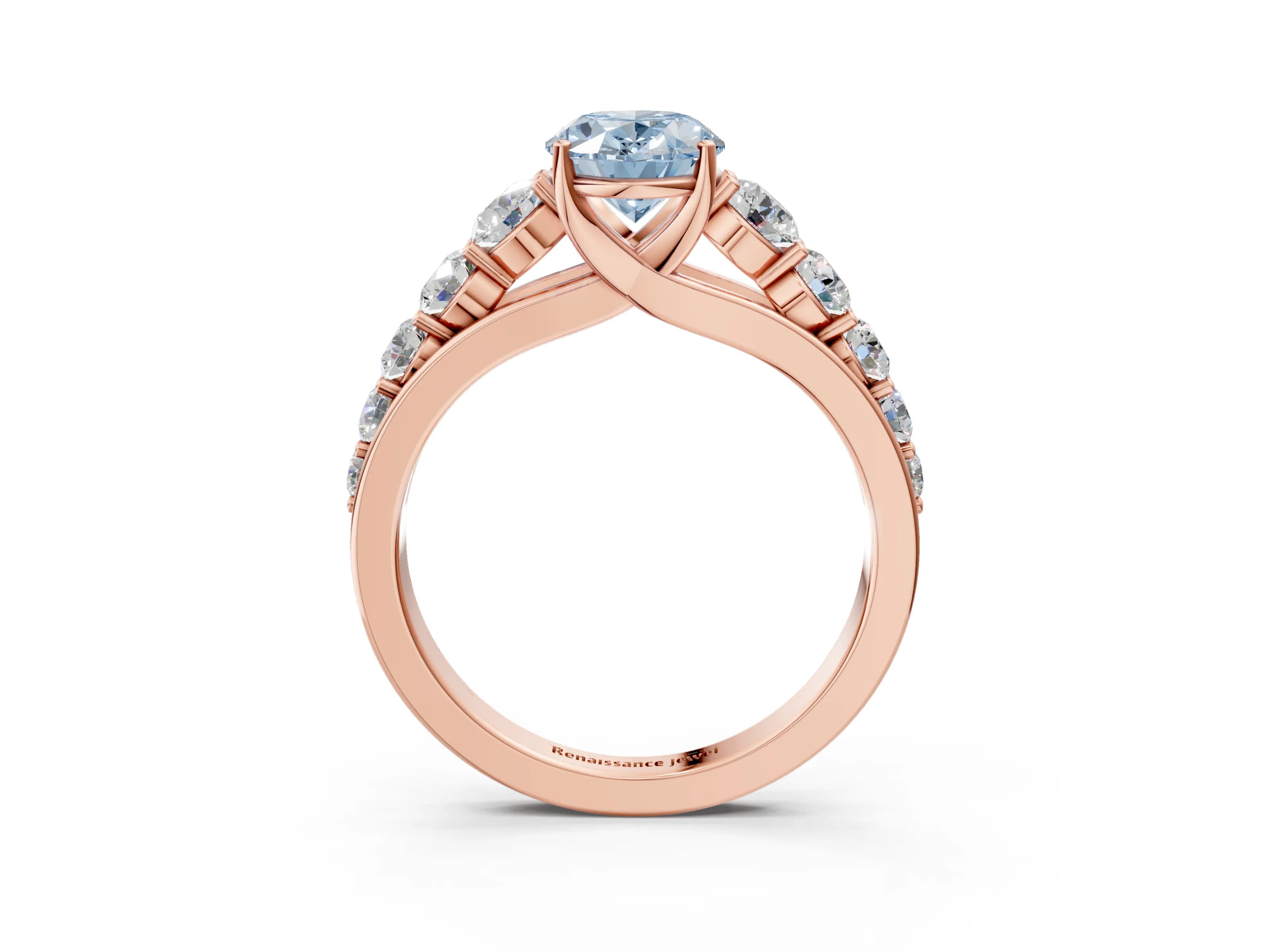 Rose gold Fancy Blue Oval Cut Brilliant Diamond Pavé Band with Six-Prong Setting_3