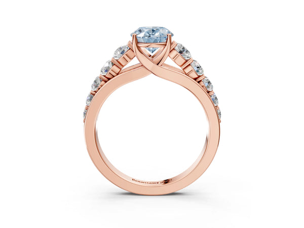 Rose gold Fancy Blue Oval Cut Brilliant Diamond Pavé Band with Six-Prong Setting