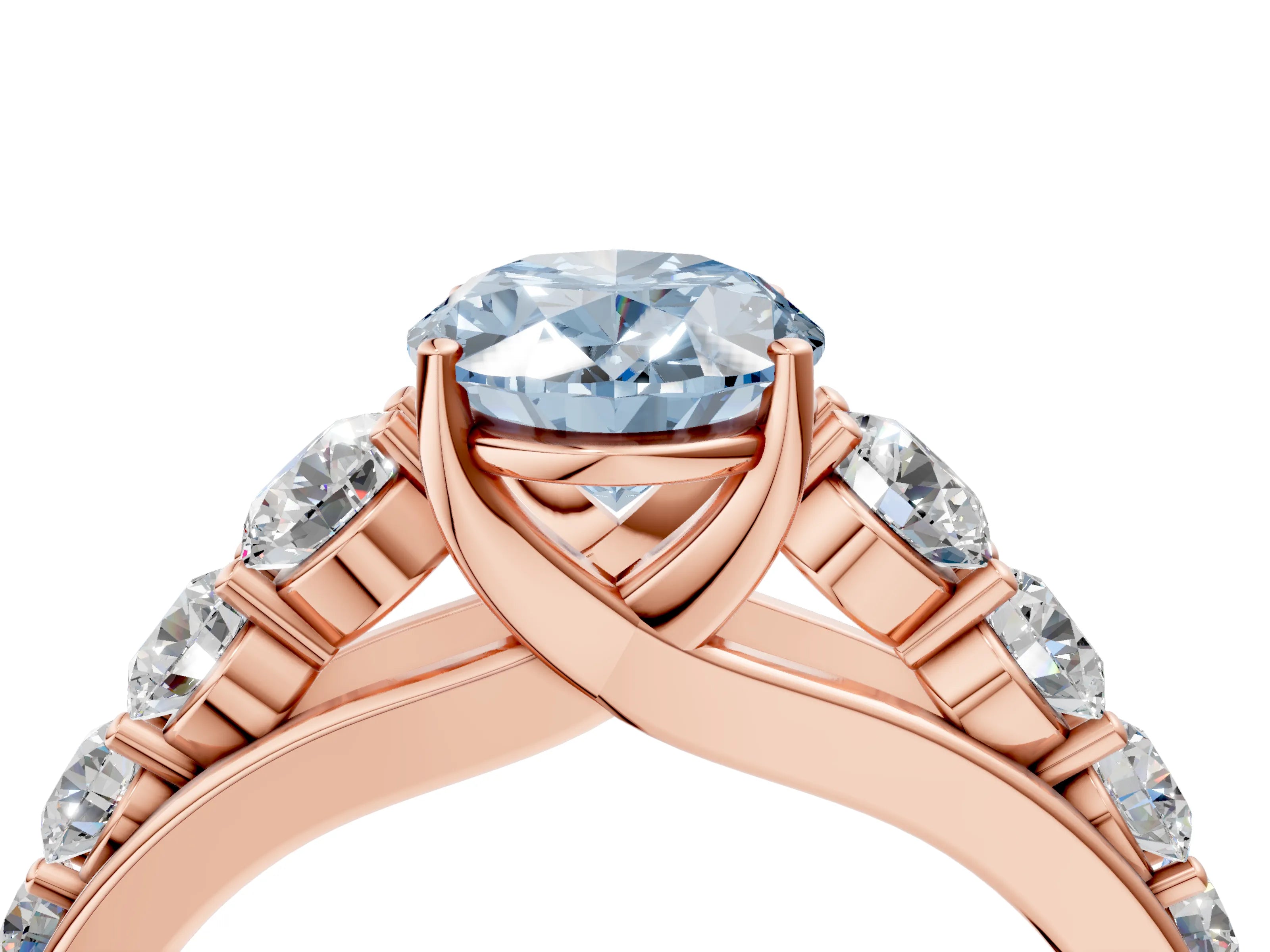 Rose gold Fancy Blue Oval Cut Brilliant Diamond Pavé Band with Six-Prong Setting_4