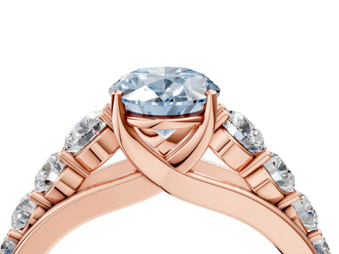 Rose gold Fancy Blue Oval Cut Brilliant Diamond Pavé Band with Six-Prong Setting_4