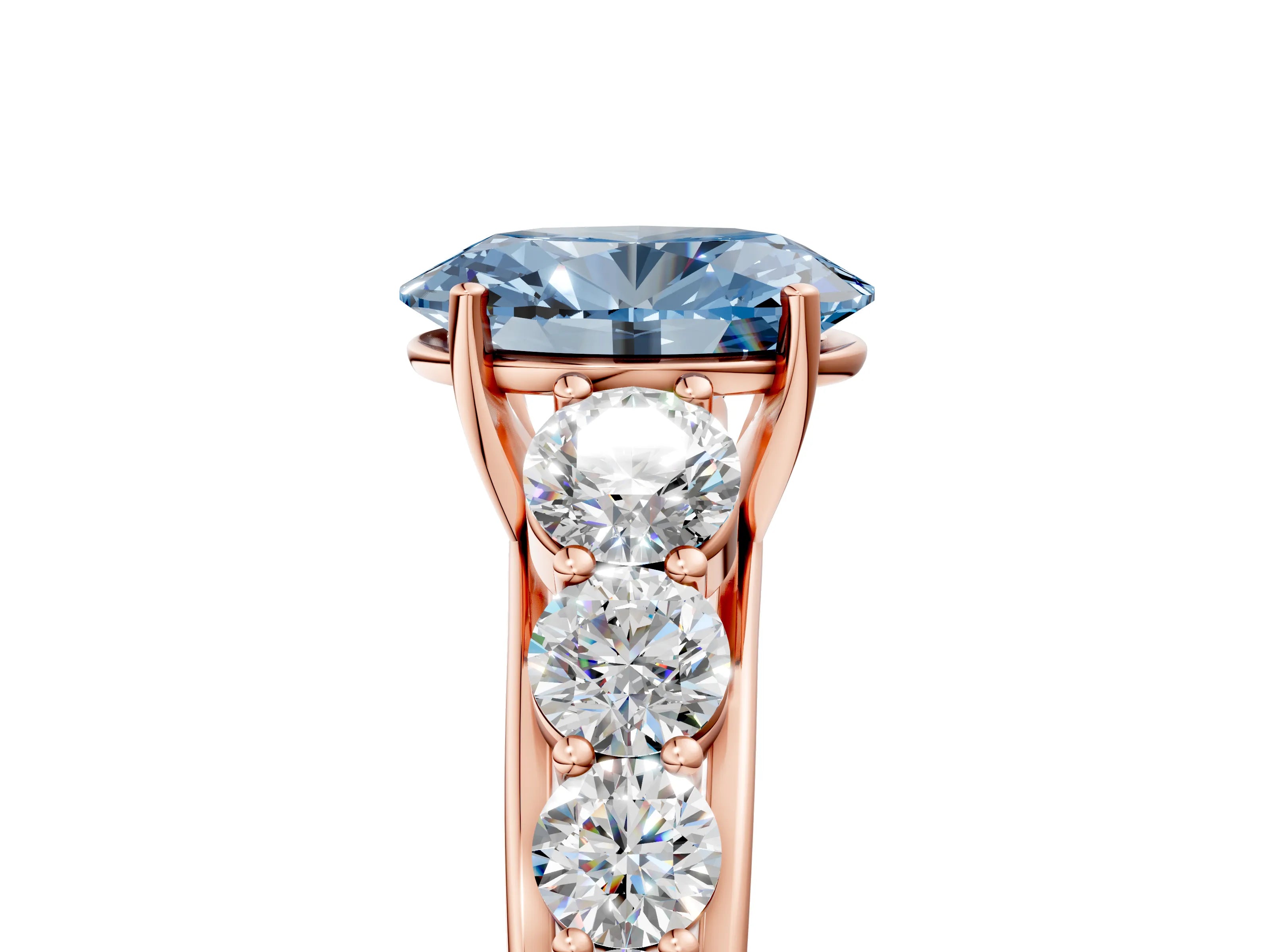 Rose gold Fancy Blue Oval Cut Brilliant Diamond Pavé Band with Six-Prong Setting_5