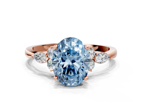 Rose gold Fancy Blue Oval Cut Brilliant Diamond Solitaire Ring with Pear Side Stones and Four-Prong Setting_3