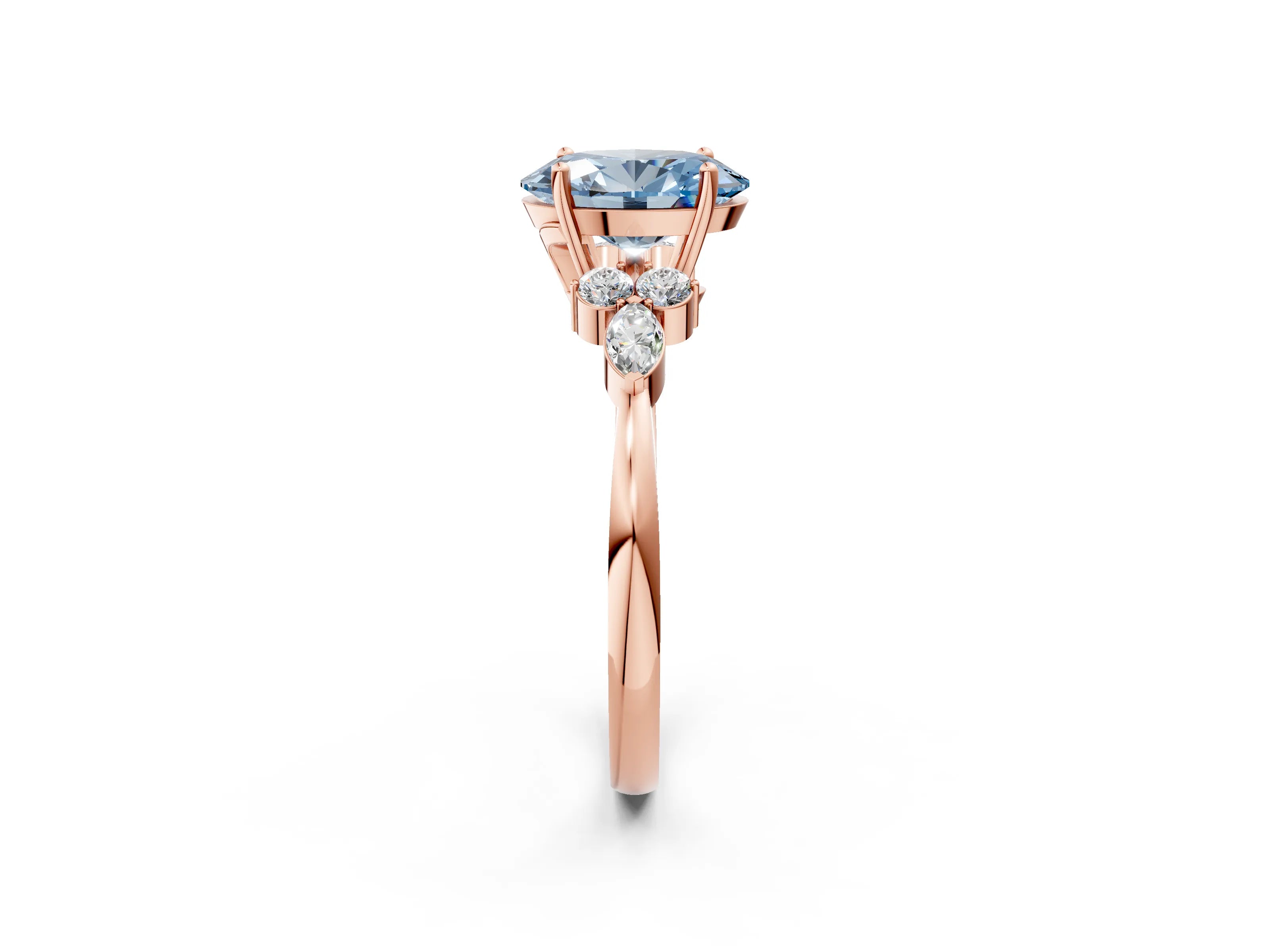 Rose gold Fancy Blue Oval Cut Brilliant Diamond Solitaire Ring with Pear Side Stones and Four-Prong Setting_5