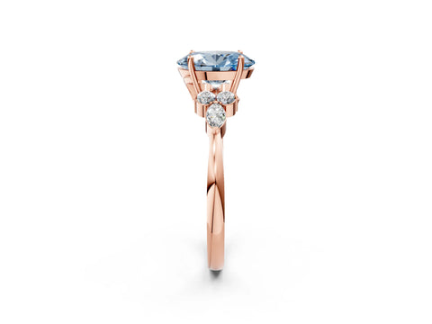 Rose gold Fancy Blue Oval Cut Brilliant Diamond Solitaire Ring with Pear Side Stones and Four-Prong Setting_5