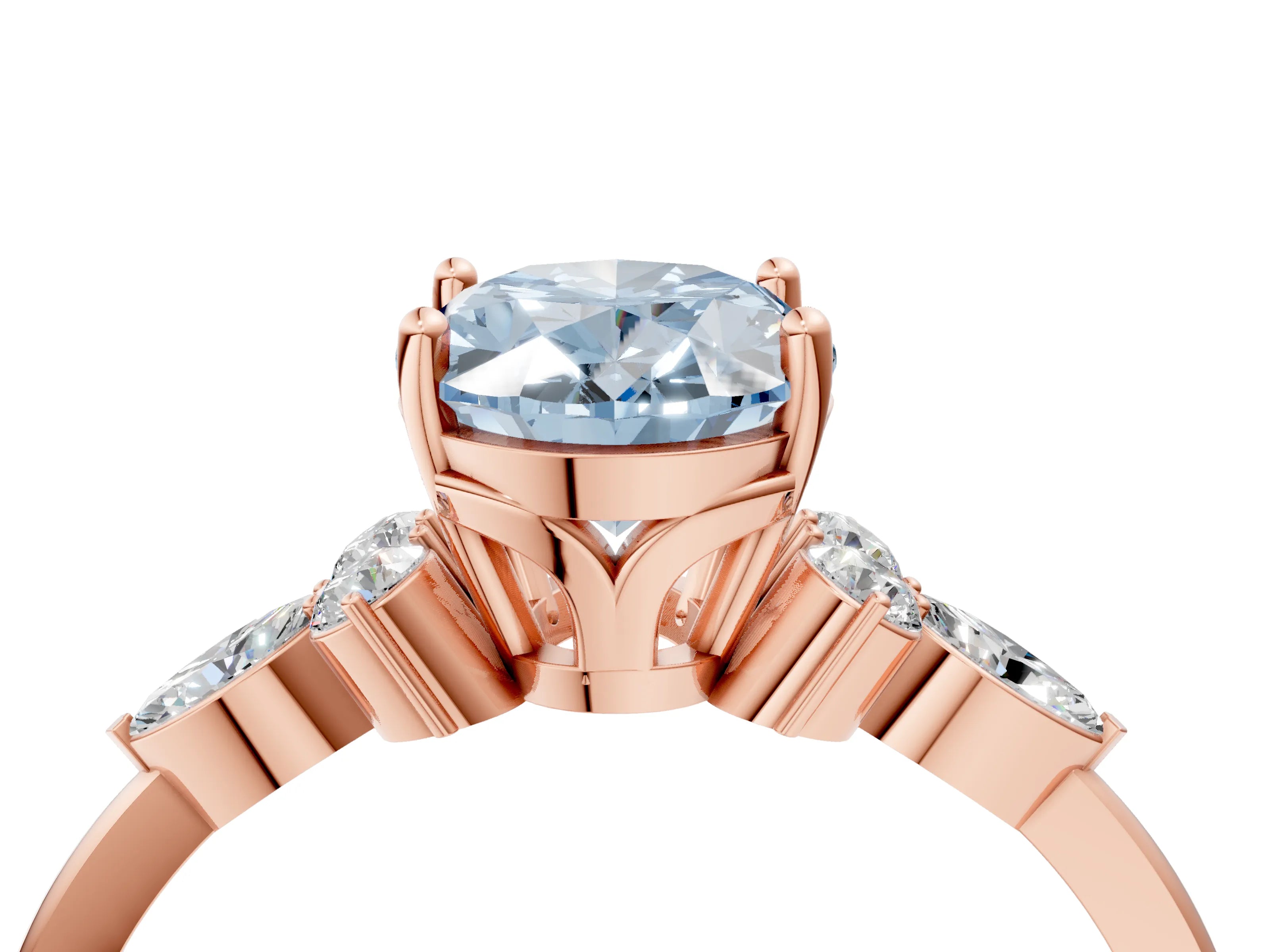 Rose gold Fancy Blue Oval Cut Brilliant Diamond Solitaire Ring with Pear Side Stones and Four-Prong Setting_7