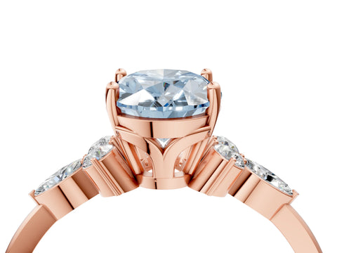 Rose gold Fancy Blue Oval Cut Brilliant Diamond Solitaire Ring with Pear Side Stones and Four-Prong Setting_7