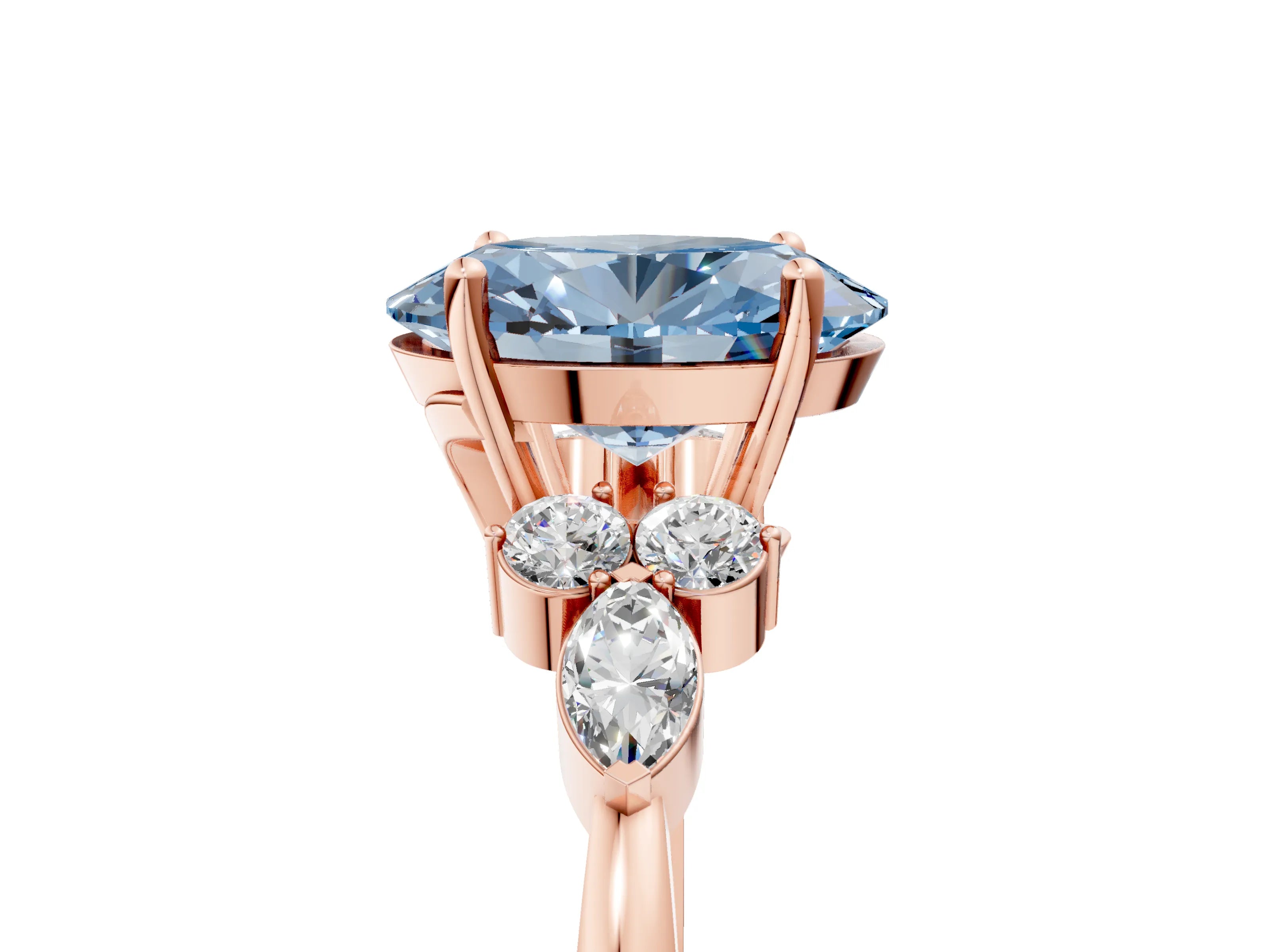 Rose gold Fancy Blue Oval Cut Brilliant Diamond Solitaire Ring with Pear Side Stones and Four-Prong Setting_8