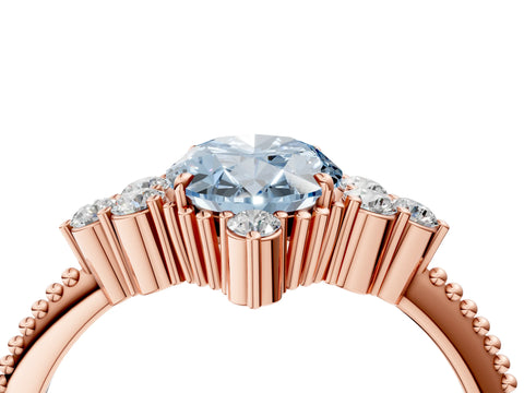 Rose gold Fancy Blue Oval Cut Brilliant Diamond with Cluster Setting on a Beaded Band and Four-Prong Setting_4