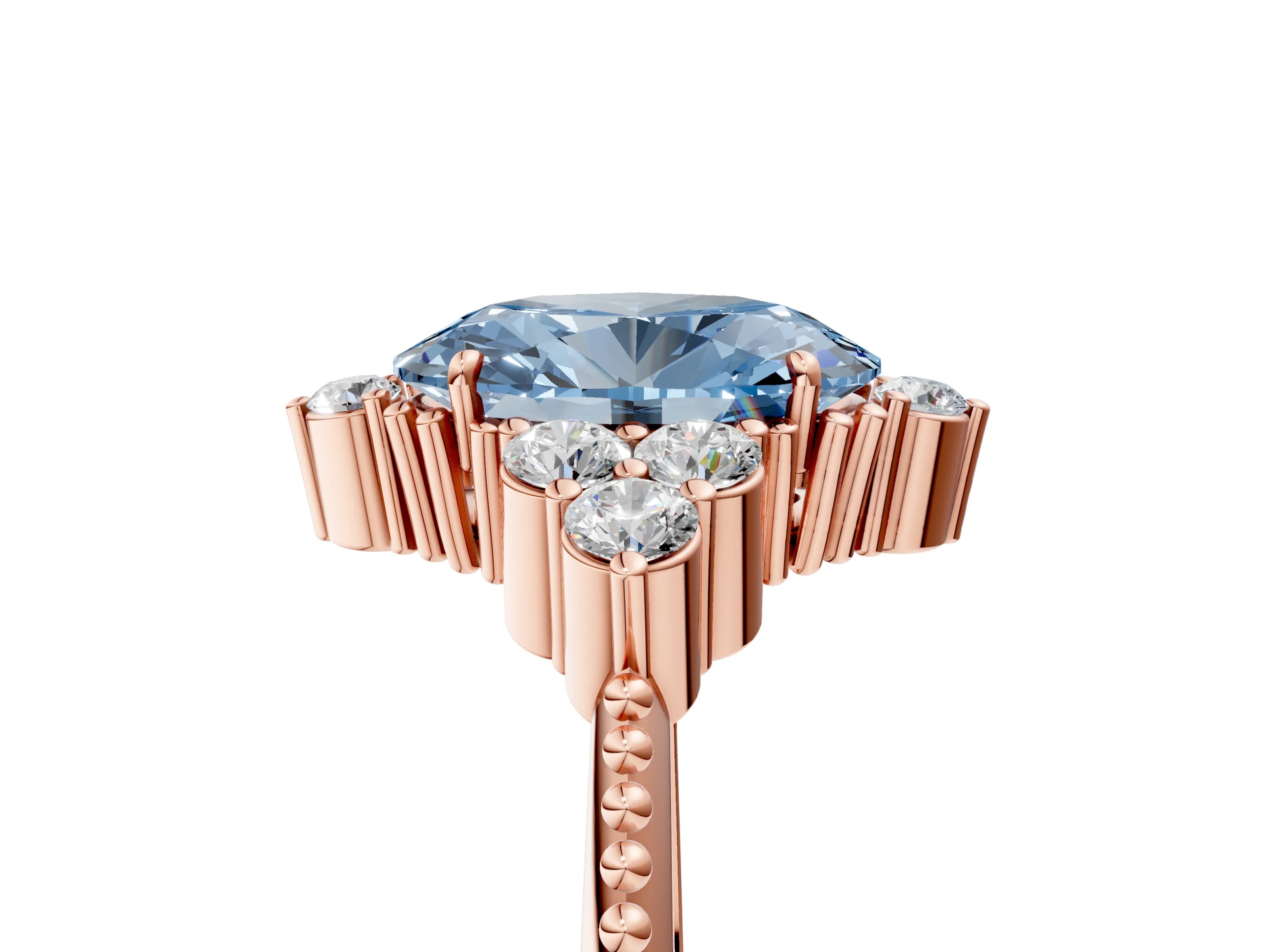 Rose gold Fancy Blue Oval Cut Brilliant Diamond with Cluster Setting on a Beaded Band and Four-Prong Setting_5