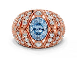 Rose gold Fancy Blue Oval Cut Brilliant Halo Pave Diamond Milgrain Ring