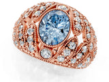 Rose gold Fancy Blue Oval Cut Brilliant Halo Pave Diamond Milgrain Ring_1