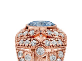Rose gold Fancy Blue Oval Cut Brilliant Halo Pave Diamond Milgrain Ring_5