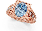 Rose gold Fancy Blue Oval Cut Brilliant Milgrain Filigree Diamond Ring with Square Prong Setting_13