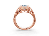 Rose gold Fancy Blue Oval Cut Brilliant Milgrain Filigree Diamond Ring with Square Prong Setting_15