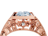 Rose gold Fancy Blue Oval Cut Brilliant Milgrain Filigree Diamond Ring with Square Prong Setting_16