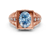 Rose gold Fancy Blue Oval Cut Brilliant Milgrain Filigree Diamond Ring with Square Prong Setting_6
