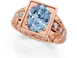 Rose gold Fancy Blue Oval Cut Brilliant Milgrain Filigree Diamond Ring with Square Prong Setting_7