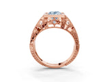 Rose gold Fancy Blue Oval Cut Brilliant Milgrain Filigree Diamond Ring with Square Prong Setting_9