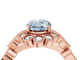 Rose gold Fancy Blue Oval Cut Brilliant Milgrain Pave Heart Band Solitaire Ring_4