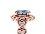 Rose gold Fancy Blue Oval Cut Brilliant Milgrain Pave Heart Band Solitaire Ring_5