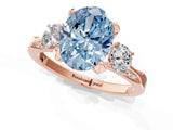 Rose gold Fancy Blue Oval Cut Brilliant Three-Stone Diamond Ring with Pavé Band and Four-Prong Setting_4