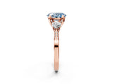 Rose gold Fancy Blue Oval Cut Brilliant Three-Stone Diamond Ring with Pavé Band and Four-Prong Setting_5