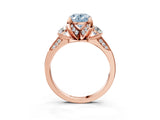 Rose gold Fancy Blue Oval Cut Brilliant Three-Stone Diamond Ring with Pavé Band and Four-Prong Setting_6