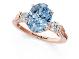 Rose gold Fancy Blue Oval Cut Brilliant Three-Stone Pave Band with Four-Prong Setting_1
